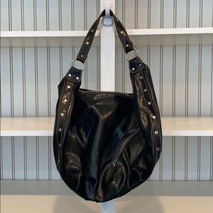Black faux leather shoulder bag